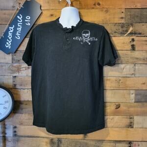 Machine brand men's black Henley short sleeve shirt skull size large
